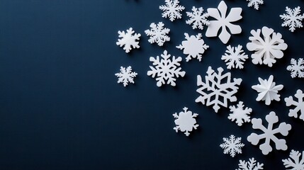 Poster - Various White Snowflakes on a Dark Background, Perfect for Winter and Holiday Themes in Design Projects