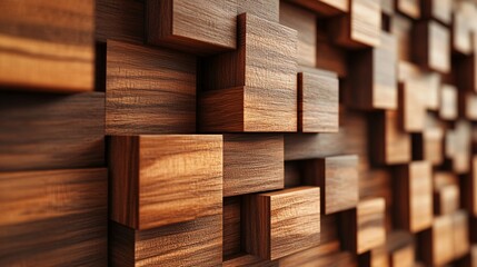 Poster - Abstract wooden cubes forming a textured wall background