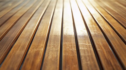 Poster - Parallel wooden planks bathed in sunlight, creating a visually appealing pattern