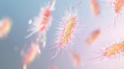 Poster - Colorful Microorganisms Displaying Intricate Structures Against a Soft Gradient Background