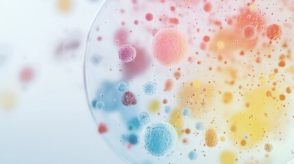 Poster - Abstract representation of colorful microorganisms and cells in a scientific environment showcasing a vibrant biological study