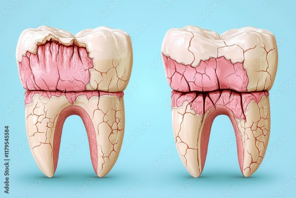 Tooth Structure Damage fractured and damaged teeth medical illustration collection educational ...