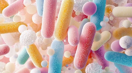 Poster - Colorful Microorganisms in Abstract Form Creating a Vibrant and Playful Scientific Visualization of Bacteria and Cells