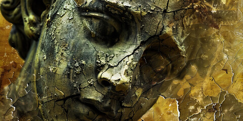 Wall Mural - Close-up of Weathered Stone Sculpture: Female Face