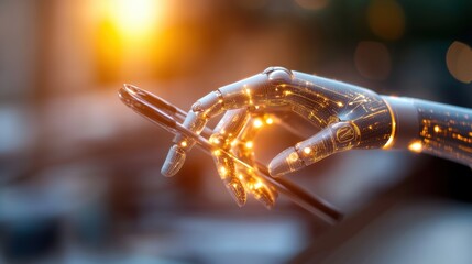 Poster - Futuristic Robotic Hand Grasping Metallic Object Against a Dark Background Evoking Themes of Technology and Innovation