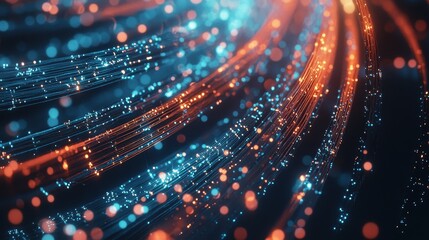 Poster - Dynamic Flow of Colorful Light Particles in Motion Against a Dark Background for Abstract Visuals