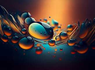 Poster - Abstract image of swirling liquid with vibrant, iridescent bubbles.  Colors range from deep teal and blue to warm oranges and reds.  The scene is dynamic and evokes a sense of fluidity and energy.