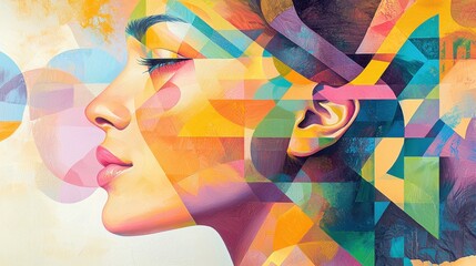 Poster - Colorful Abstract Portrait of a Woman with Geometric Shapes and Vivid Hues for Artistic Projects