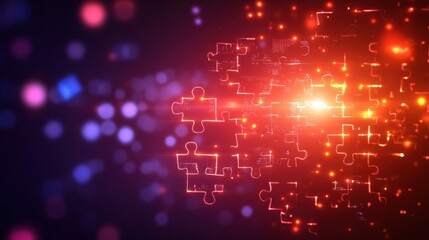 Poster - Vibrant Abstract Background Featuring Glowing Puzzle Pieces in a Kaleidoscopic Pattern Evoking Mystery and Intrigue