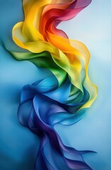 Poster - Vibrant silk ribbons swirl gracefully, creating a mesmerizing visual display that captures the essence of color and fluidity against a soft blue backdrop.
