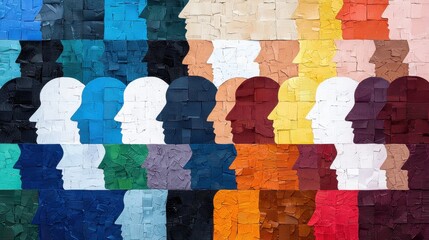 Poster - Colorful Abstract Mural Featuring Various Human Silhouettes on Textured Background