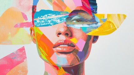 Poster - Abstract Portrait with Vibrant Colors and Geometric Shapes Blending Together in Surreal Artistic Style