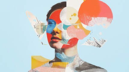 Poster - Colorful Artistic Portrait with Abstract Shapes and Patterns in Modern Design