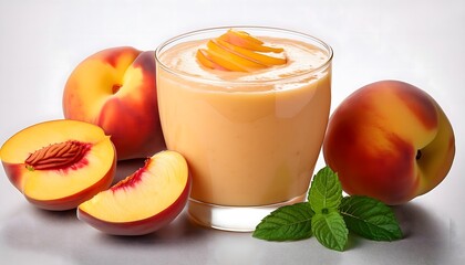 Wall Mural - Delicious Peach Smoothie with Fresh Peaches and Mint