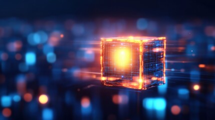 Poster - Illuminated Cube with Radiant Light Emitting from Within Creating a Mystical and Enigmatic Atmosphere in Dark Space