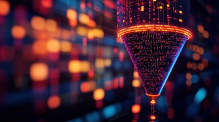 Poster - Illuminated Funnel with Radiant Red Light Creating a Striking Visual Contrast Against a Dark Background Evoking Intrigue