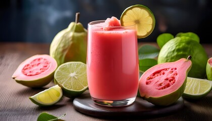 Wall Mural - Refreshing Guava Smoothie with Lime Tropical Fruit Drink