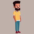 © SIARHEI - Cartoon Man with Beard and Afro Hairstyle in Yellow Shirt