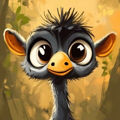 Wall Mural - Adorable Cartoon Ostrich Portrait Artistic Illustration