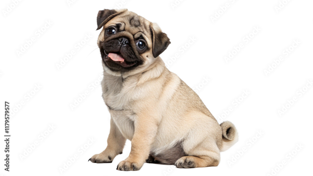 Pug puppy sitting isolated on transparent background Stock Photo ...