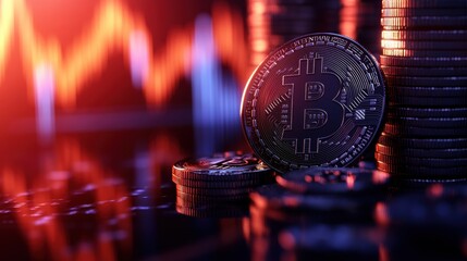 Poster - A Stacked Arrangement of Various Coins with a Prominent Cryptocurrency Coin Positioned at the Top in a Financial Context
