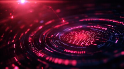 Poster - Captivating Red and Black Digital Circle with Glowing Red Light Against a Dark Background Evoking a Futuristic Atmosphere