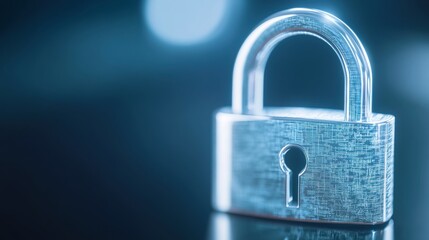 Poster - Shiny Padlock Resting on a Smooth Reflective Surface Creating a Sense of Security and Intrigue in a Minimalist Setting