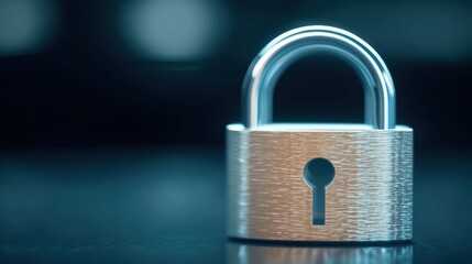 Poster - Rustic Metal Padlock Resting on Wooden Table Surface Evokes a Sense of Security and Intriguing Mystery in Minimalist Style