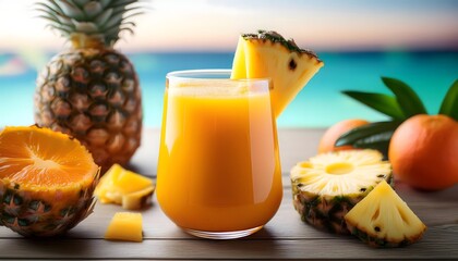 Wall Mural - Tropical Pineapple Orange Juice Drink Summer Beach