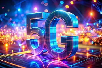 Poster - Futuristic 5G Technology 3D Illustration with Glowing Letters - Candid Photography Style