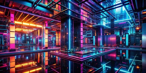 Poster - Futuristic Cyberpunk Hacker Space: Glowing Screens & Tech Gadgets