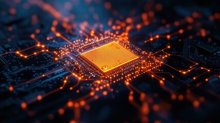 Poster - Intricate Circuit Board Close Up Showcasing Complex Pathways and Connections in a Modern Technological Environment
