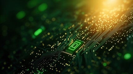 Poster - Intricate Green Circuit Board Design Showcasing Complex Pathways and Connections in an Advanced Technological Environment
