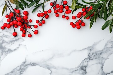 Wall Mural - Seasonal Background with Red Berries and Leaves