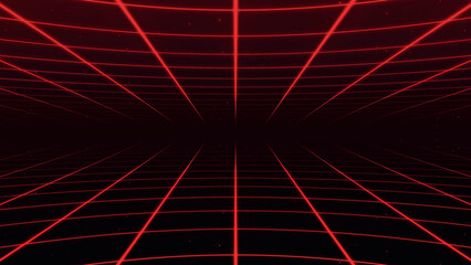 Poster - Retro perspective grid in infinity. Abstract landscape grid lines, background image. Digital wireframe background with lines in 80s and 90s style. Futuristic grid pattern. Vector illustration