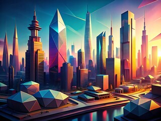 Poster - Futuristic Low Poly Cityscape: Abstract Geometric Background