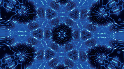 Poster - Seamless pattern with symmetrical design in blue tones. Abstract kaleidoscopic geometric pattern. Hypnotic background. Abstract vector illustration.