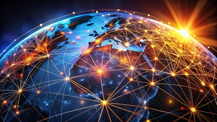 Poster - Global Network Silhouette: Connected World, International Communication, Digital Globalization