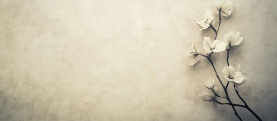 Poster - textured vintage paper background in soft beige tones featuring delicate white cotton flowers on the