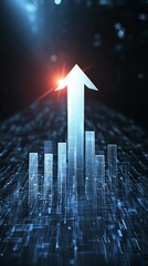 Aufkleber - Luminous upward arrow rising above a digital landscape, symbolizing growth, success, and progress in the digital business world, with a futuristic and technological aesthetic