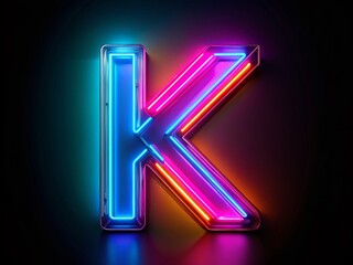 Poster - Glowing Neon Letter K Alphabet, 4K Video Footage, High Depth of Field, Black Background