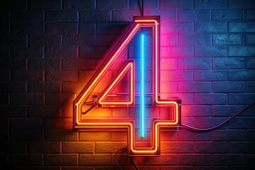 Poster - Glowing Neon Number Four - Vibrant 4 Digit Sign, Rule of Thirds Composition