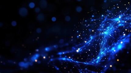 Poster - Enchanting Abstract Blue Background with Glowing Particles and Stars Creating a Dreamy Cosmic Atmosphere of Beauty