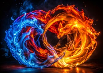 Poster - Glowing Red and Blue Flames Twirling Dance, Abstract Fire Art Stock Photo