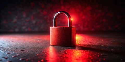 Poster - Glowing Red Padlock: Security and Protection in Low Light
