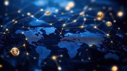 Poster - Intricate World Map Surrounded by Piles of Glimmering Gold Coins Creating a Rich and Opulent Global Treasure Scene