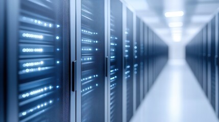 Poster - Rows of High-Tech Servers in a Modern Data Center Environment Showcasing Advanced Computing Infrastructure and Efficiency
