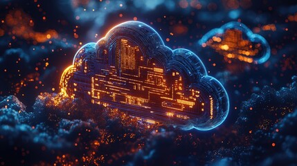 Aufkleber - A vibrant digital representation of cloud storage, featuring glowing circuits and flowing data streams, embodying modern technology and innovation in a captivating way.