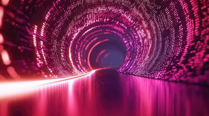 Poster - Explore a captivating abstract digital tunnel, featuring glowing lines and matrix code, representing data flow in a vibrant futuristic virtual space. Perfect for technolo