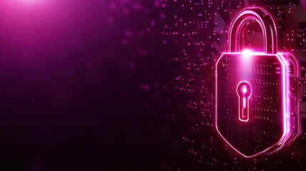 Poster - Intriguing Lock Embedded in Complex Circuitry Surrounded by a Radiant Pink Glow Creating a Futuristic Technology Scene